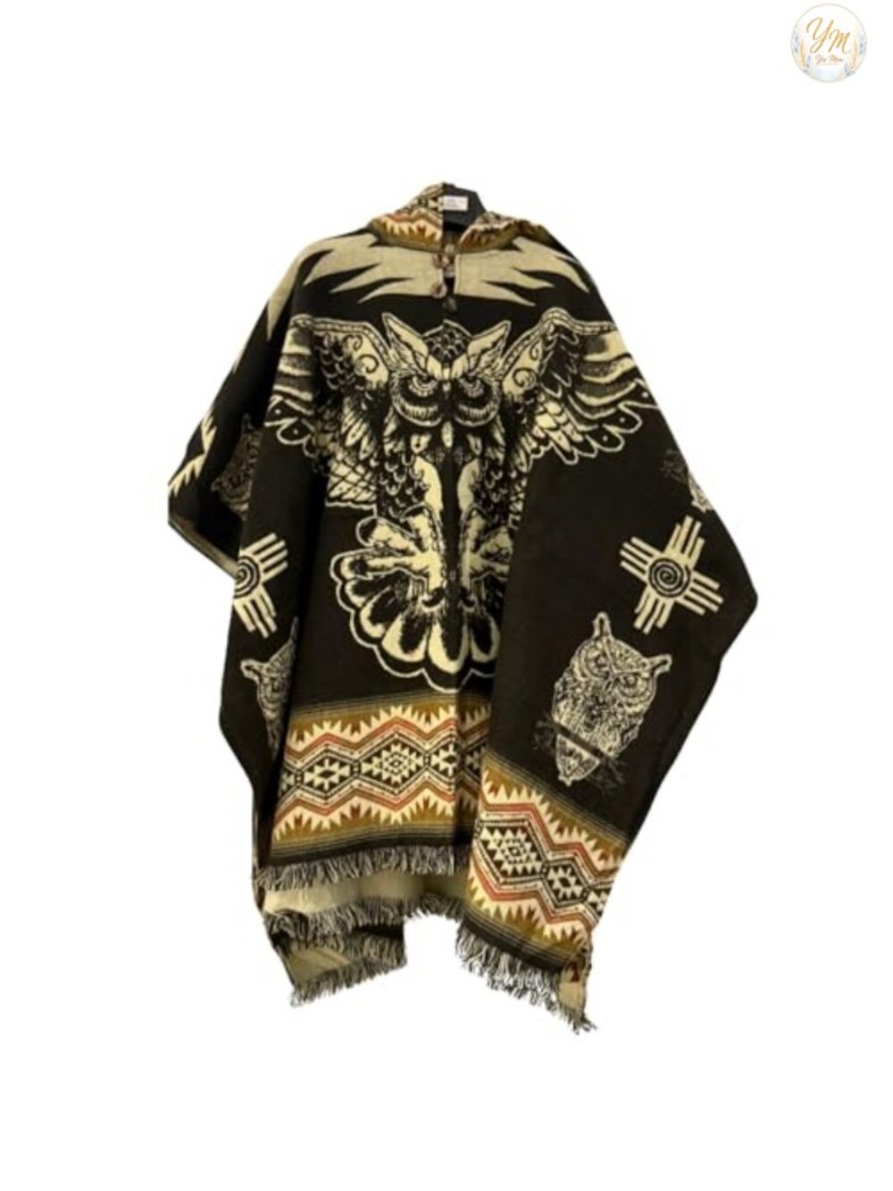 Alpaca Wool Mexican Poncho Hooded Aztec Pullover
